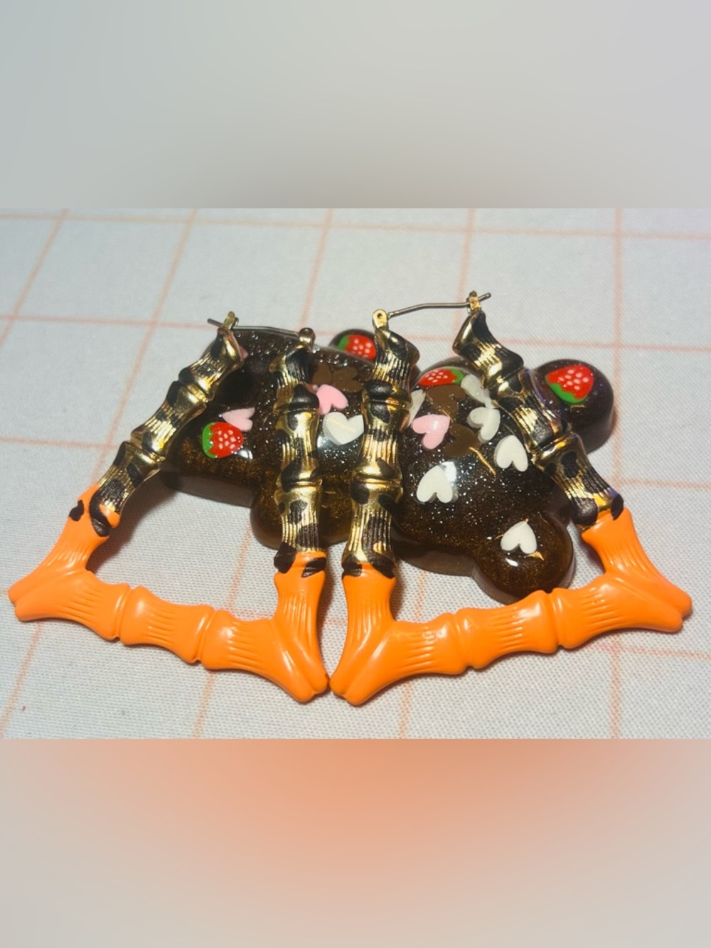 Betsey Johnson “ True Leopard Orange Dipped Bamboo” Hoops🐆